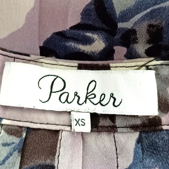 Parker Floral Office Business Sz XS Pleated Button Down Front Blouse - Picture 7 of 11